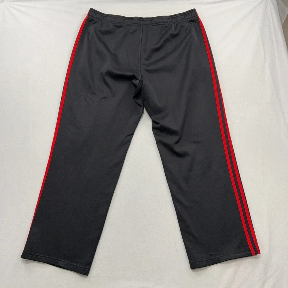 Adidas Track Pants 3-Stripe Athletic Fleece Lined Black Red Mens XL